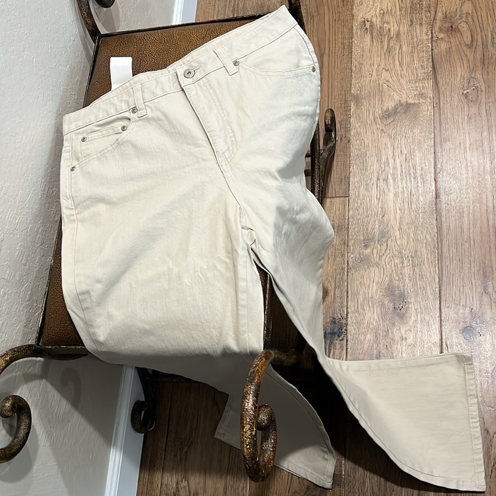 New St John’s Bay Secretly Slender Beige Bootcut Jeans slim through hip & thigh! - Picture 3 of 12